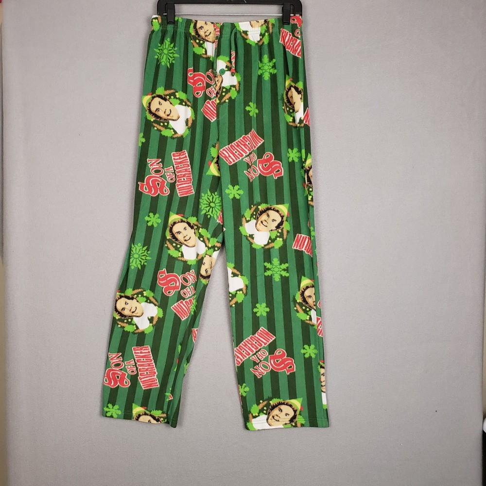 Elf Size XL Christmas Pajama Pants Green Snowflake Stripe Holiday Loungewear